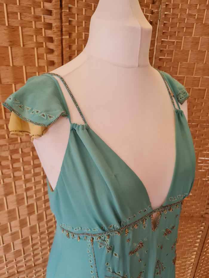 Nocturne teal silk dress 14