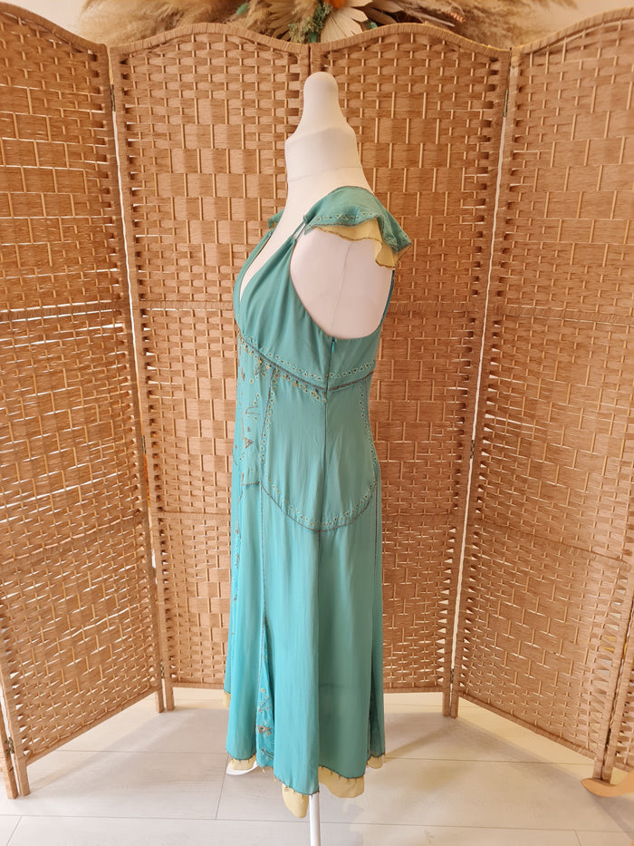 Nocturne teal silk dress 14