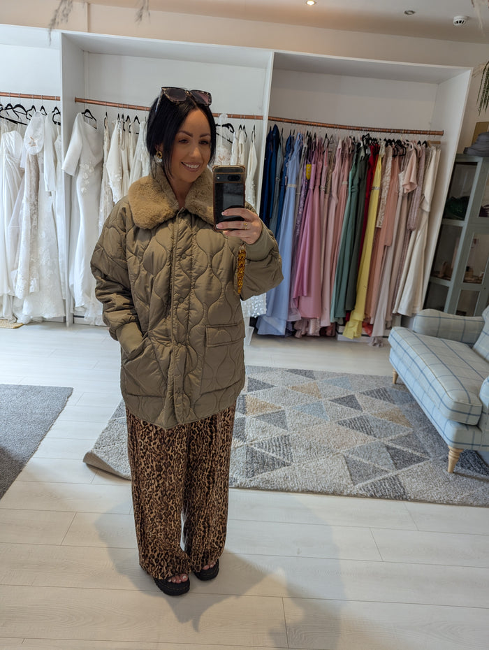 Noisy May Green Quilted Coat L