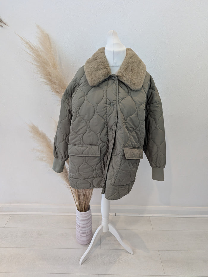 Noisy May Green Quilted Coat L