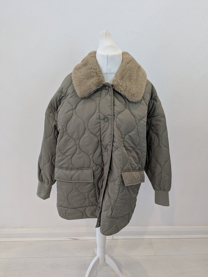 Noisy May Green Quilted Coat L