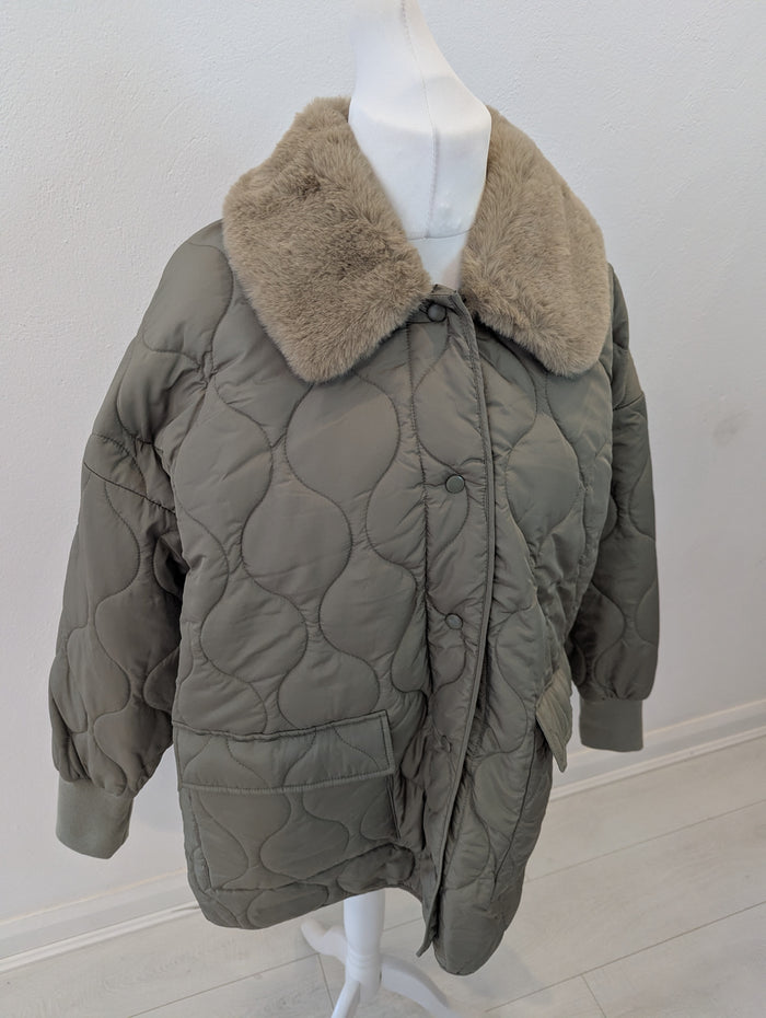 Noisy May Green Quilted Coat L