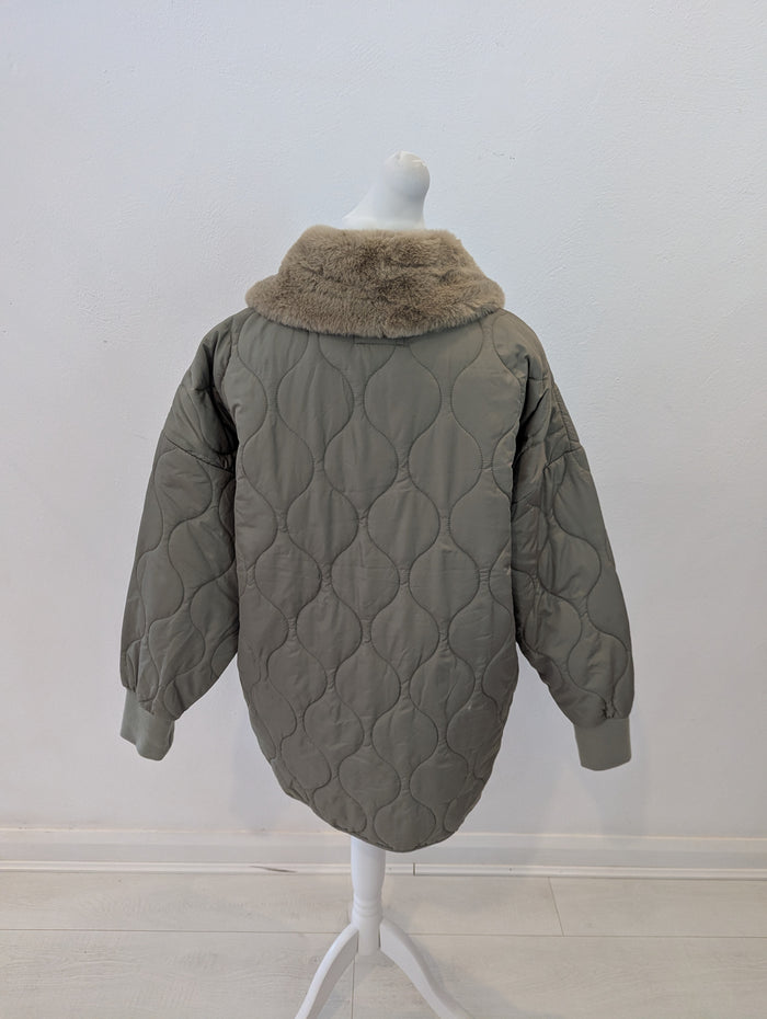 Noisy May Green Quilted Coat L