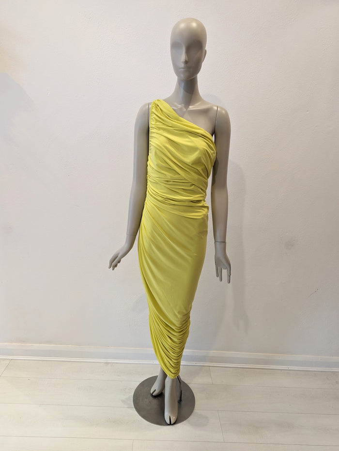 Norma Kamali yellow one shoulder dess L