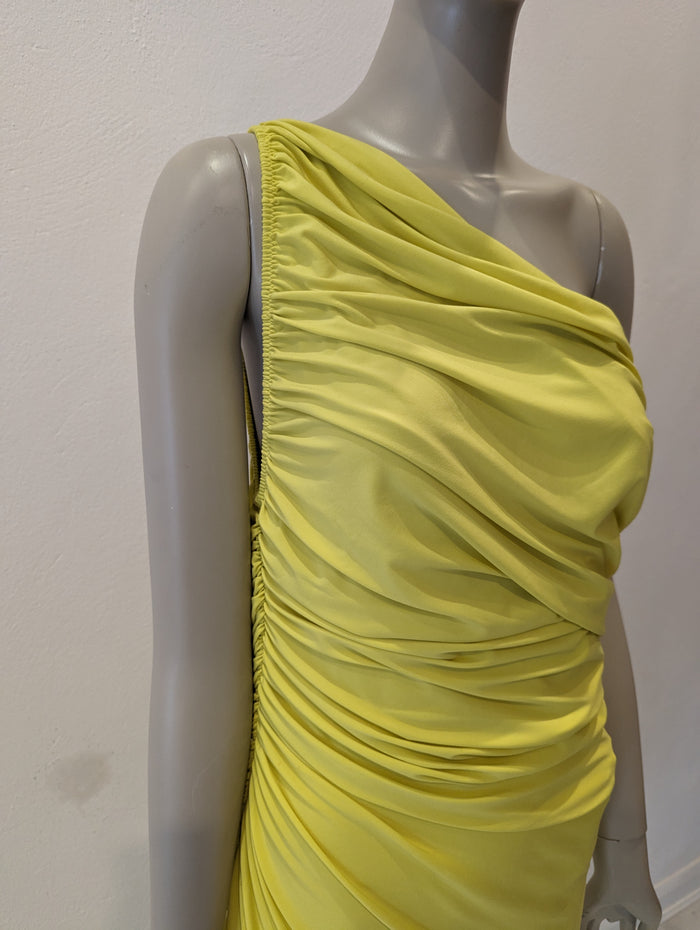 Norma Kamali yellow one shoulder dess L