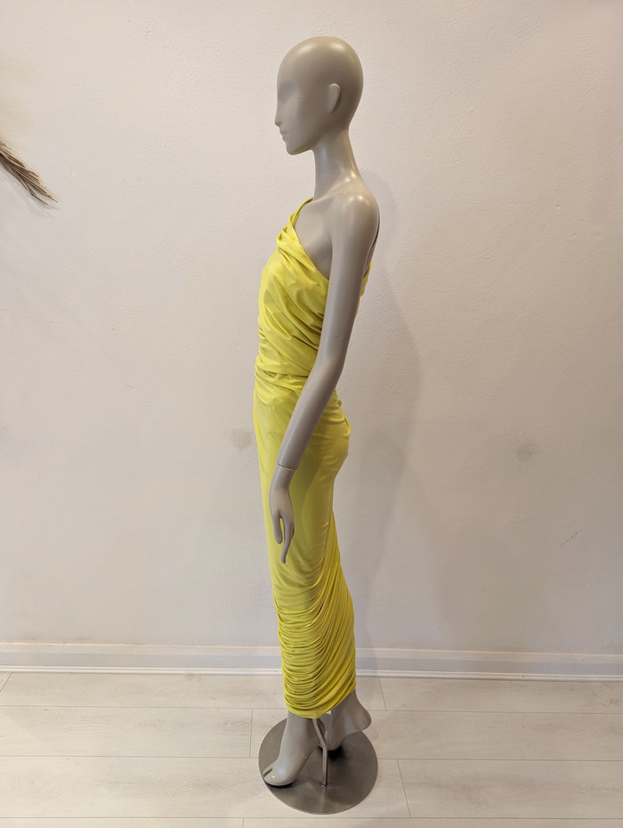 Norma Kamali yellow one shoulder dess L