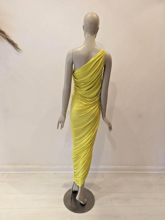 Norma Kamali yellow one shoulder dess L
