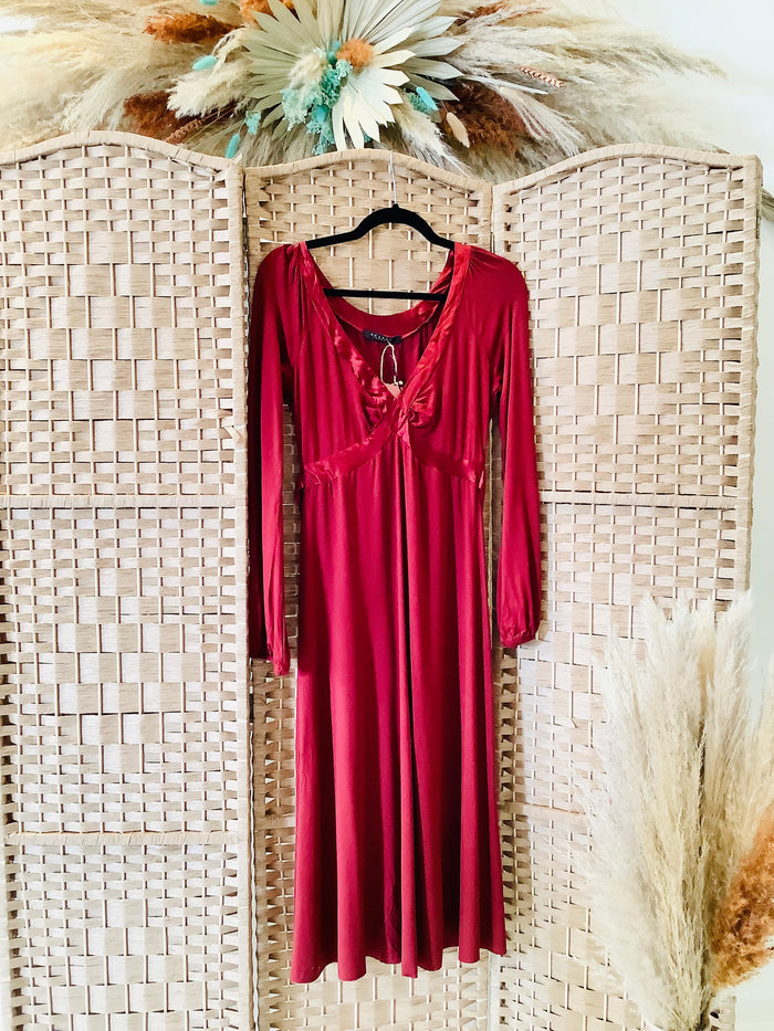 Nougat Red Silk Trim Dress