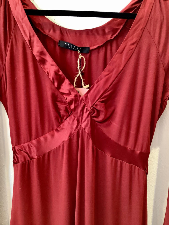 Nougat Red Silk Trim Dress