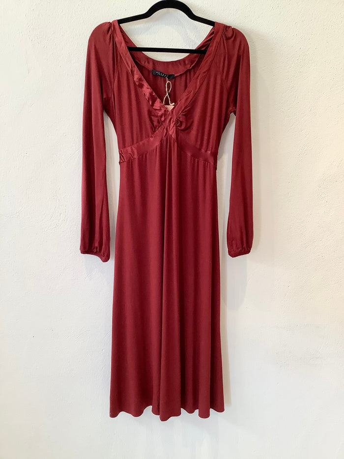 Nougat Red Silk Trim Dress