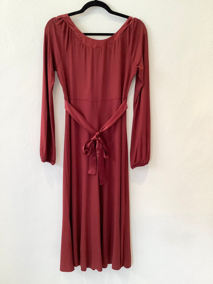 Nougat Red Silk Trim Dress
