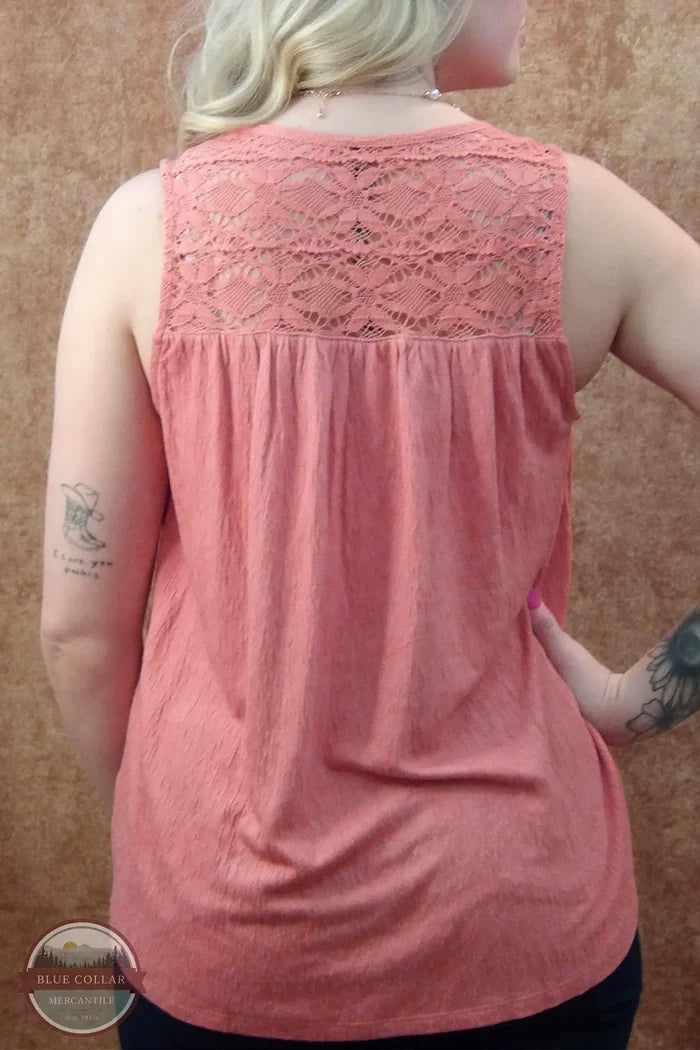 North River Apparel NRL1411-TRCOT NRL1411 Saratoga Crochet Sleeveless Tank Top Back View