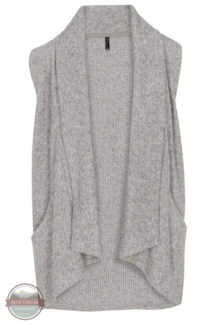 North River Apparel NRL2571 Ladies Yarn Waffle Knit Vest Cardigan Sweater Silver Front