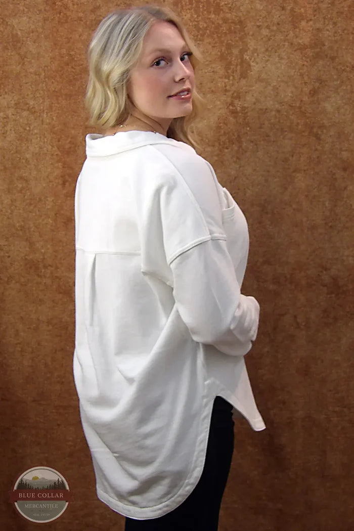 North River Apparel NRL2615 Plymouth French Terry Oversized Button Down Shirt in Sandstone white back view