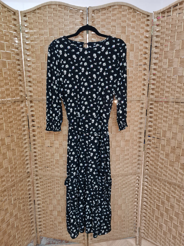 Oasis black/floral ruffle hem dress M RRP£48
