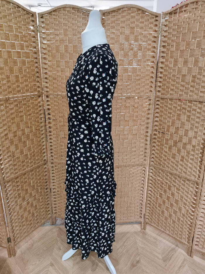 Oasis black/floral ruffle hem dress M RRP£48