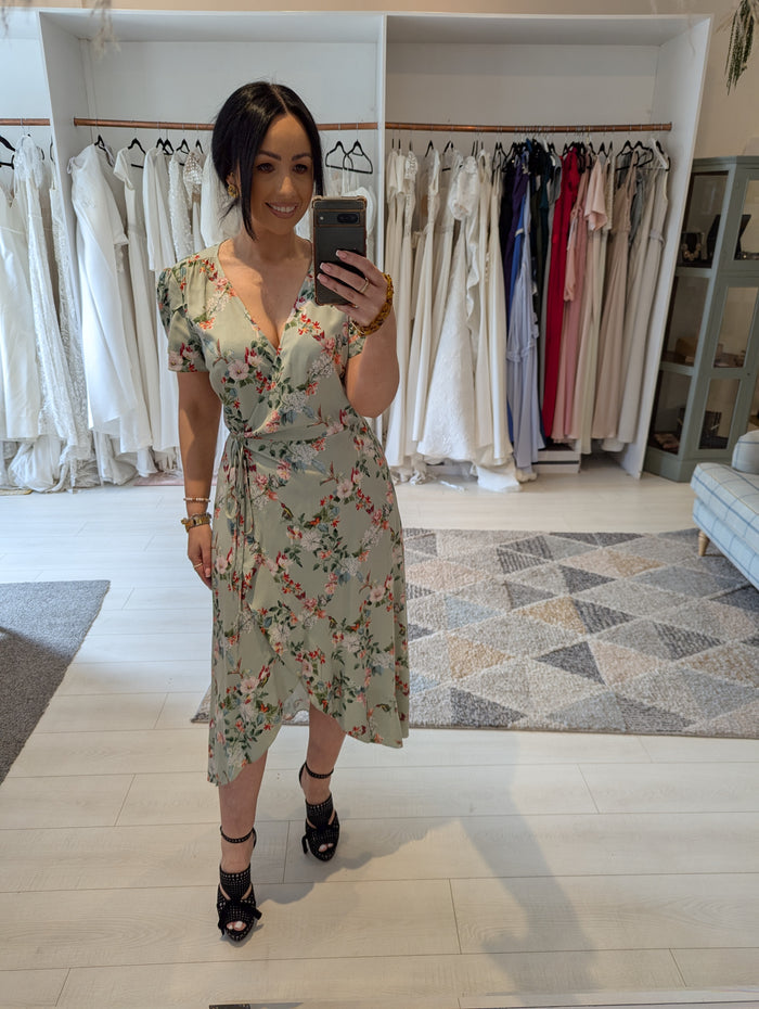 Oasis Mint Floral Wrap Dress 12
