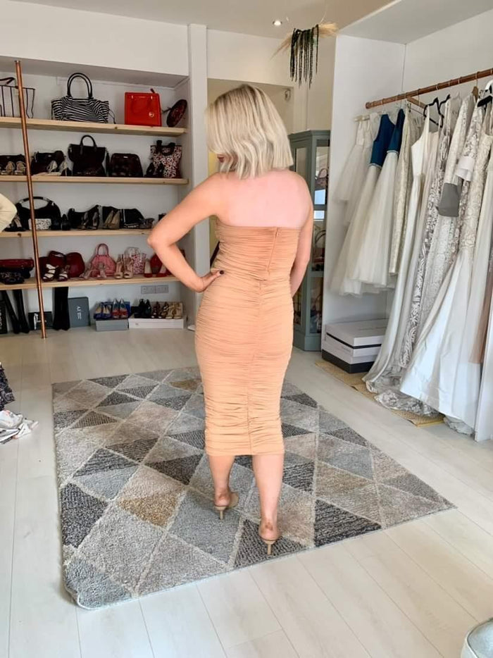 Oh Polly Caramel Ruched Dress 10