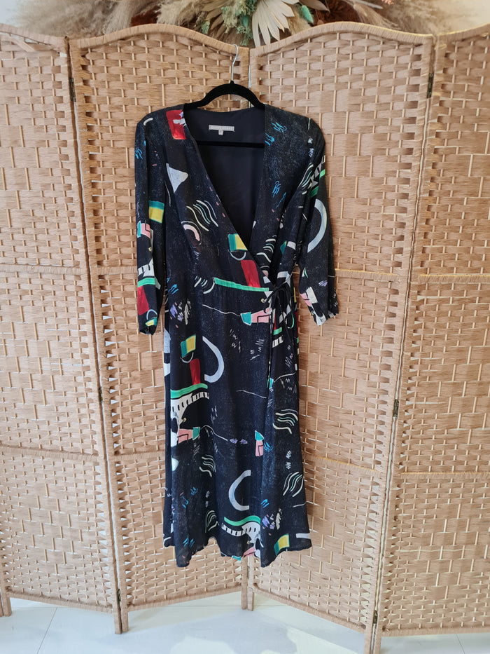 Oliver Bonas Black Print Wrap dress 10