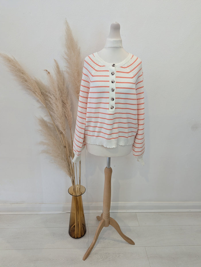 Oliver Bonas Cream Peach Stripe Jumper 8