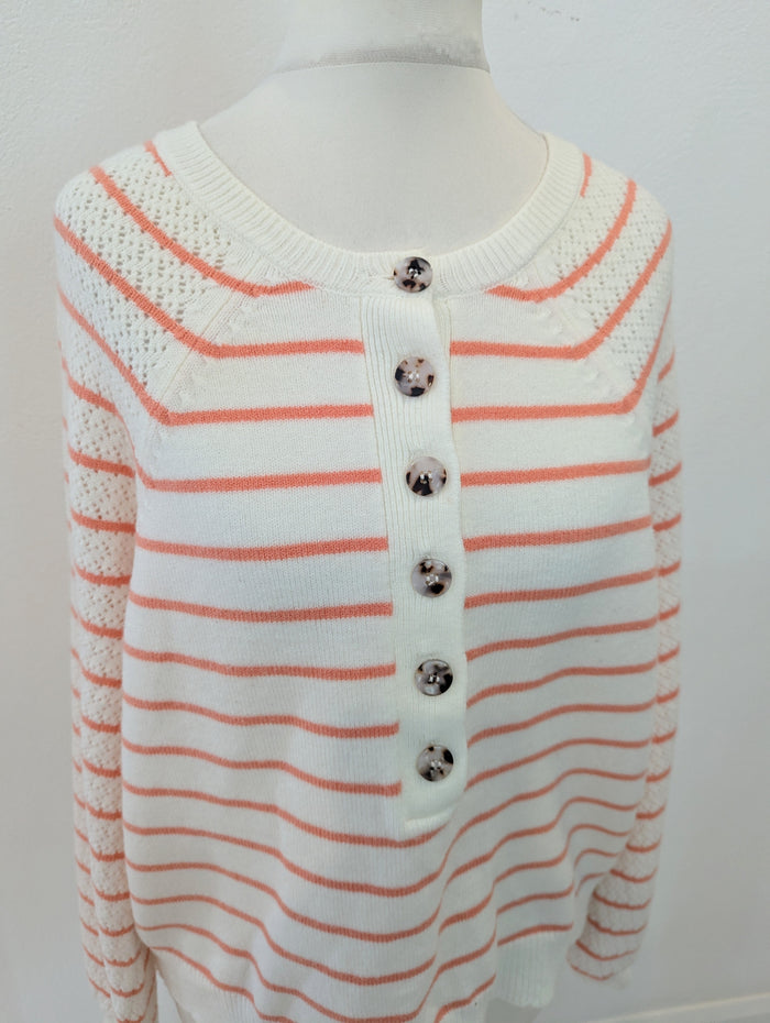 Oliver Bonas Cream Peach Stripe Jumper 8