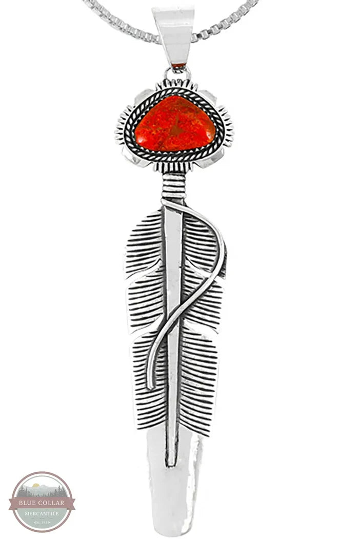 P3190-LG-C74 Coral Feather Pendant Sterling Silver Necklace front view