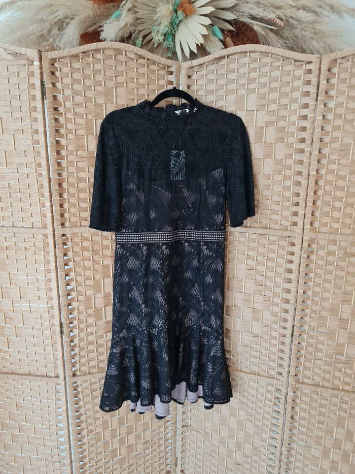 Paisie Black & Nude Lace Dress Size 12 New RRP £99
