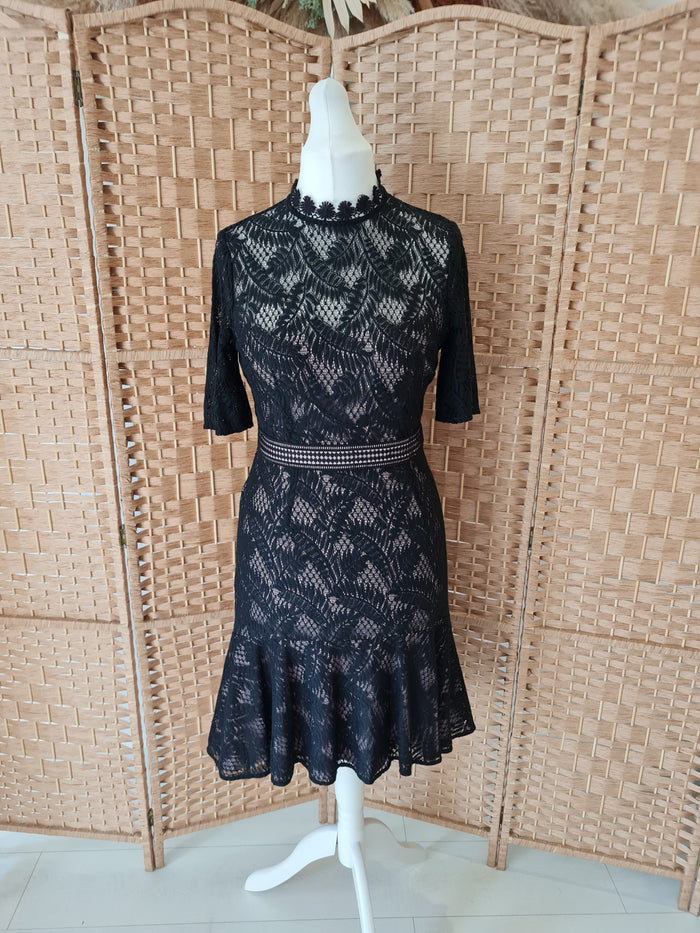 Paisie Black & Nude Lace Dress Size 12 New RRP £99