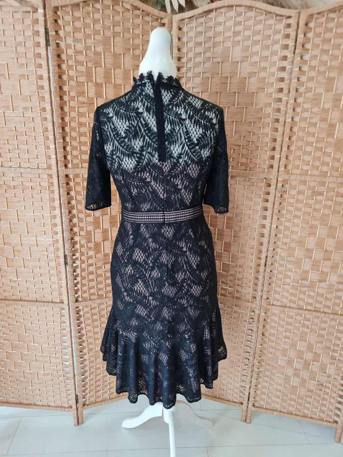 Paisie Black & Nude Lace Dress Size 12 New RRP £99