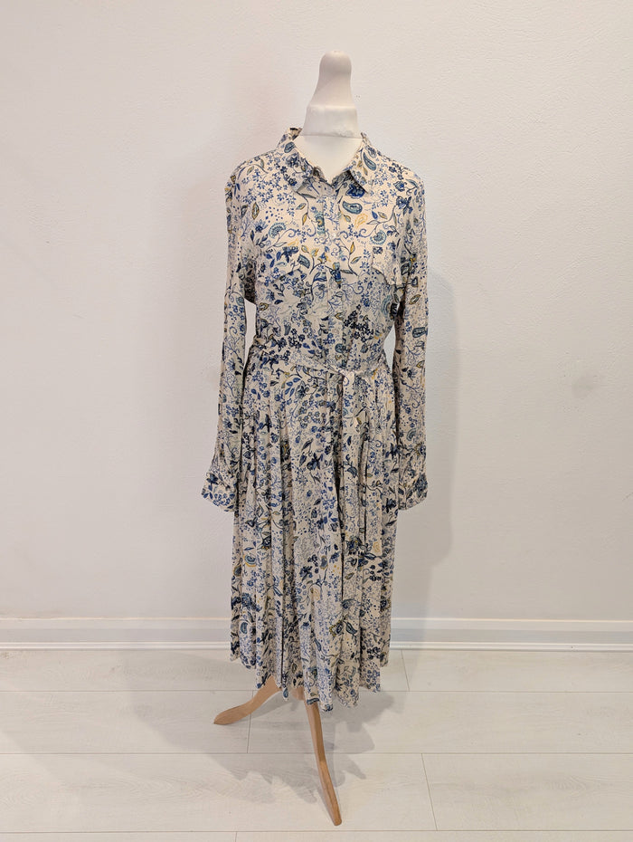 Part Two Cream/Blue Floral Shirt Dress 36