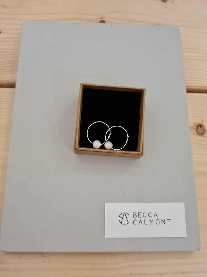 Pearl Threader Hoops - Silver