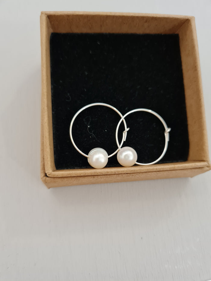 Pearl Threader Hoops - Silver