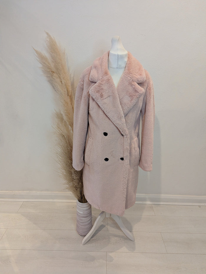 Per Una Pink Faux Fur Coat 10/12