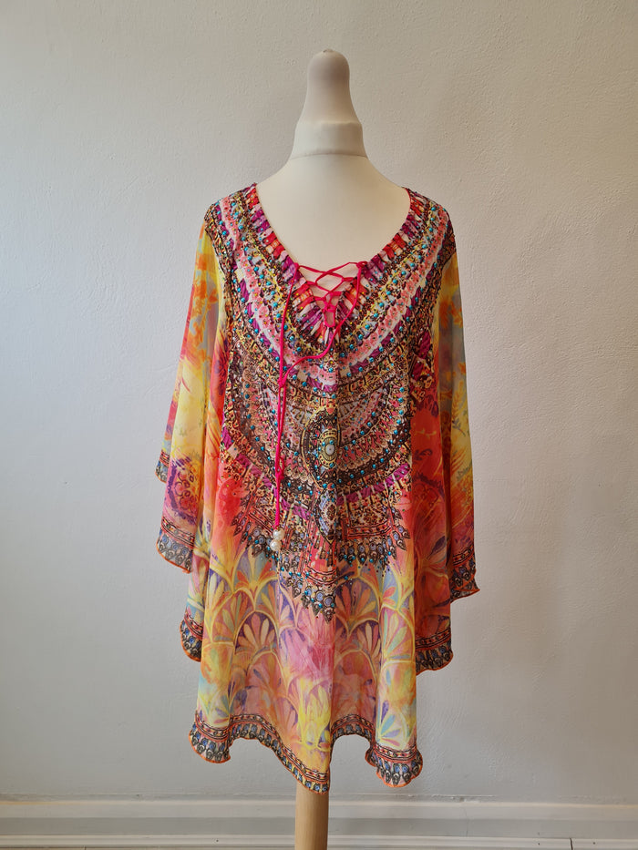 Pink multi beach Cover Up