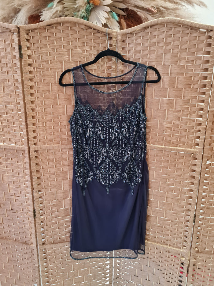 Pisarro Nights Grey Silver Sequin Dress 10