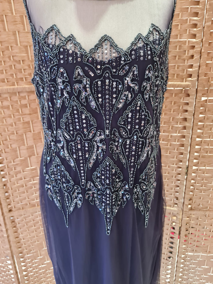 Pisarro Nights Grey Silver Sequin Dress 10