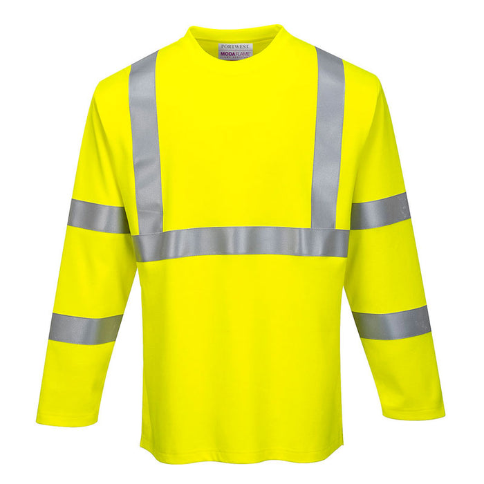 Portwest FR96YE Flame Resistant Hi-Vis Long Sleeve T-Shirt - CAT2, Type R, Class 3 front view