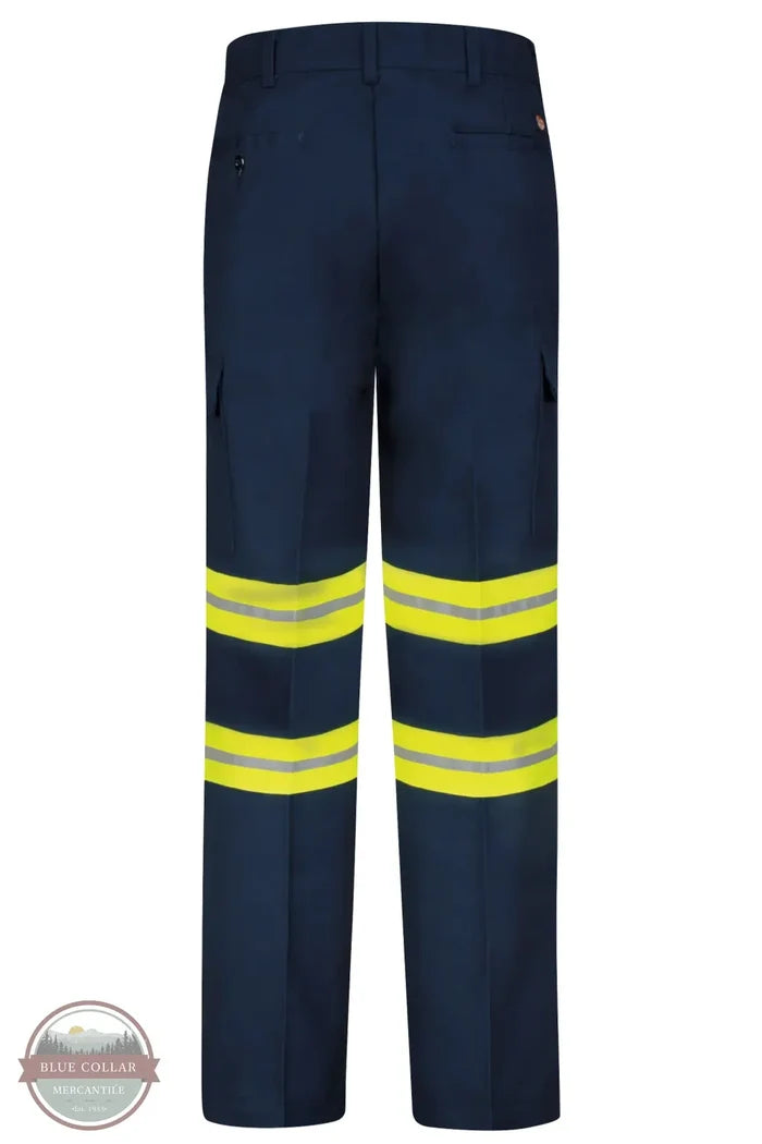 Red Kap PT88EN Men's Enhanced Visibility Industrial Cargo Pant in Navy with Hi-vis Stripe rear view