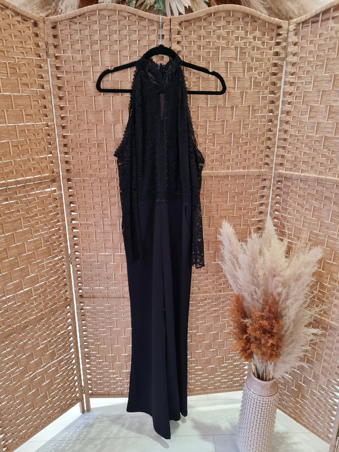 QED London black lace sleeve jumpsuit M