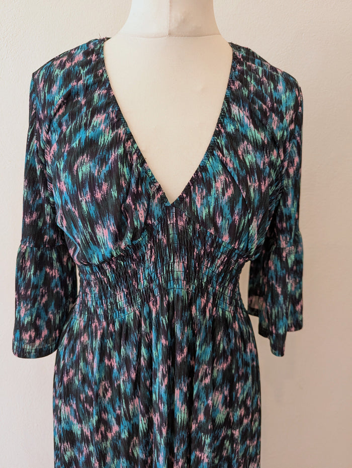 QED London Green/ Pink Print Dress M RRP £39.99