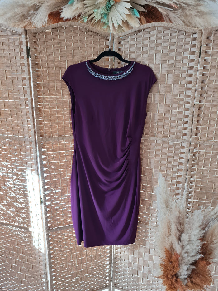 Ralph Lauren Puple Jewelled Neck Dress 10
