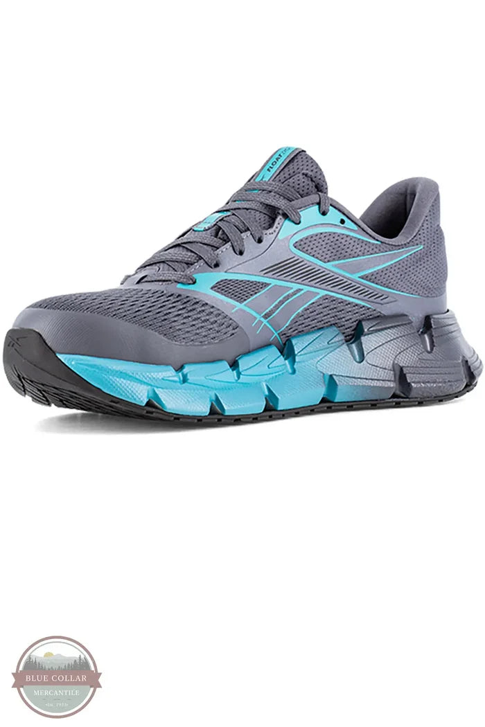 Reebok RB133 Women's Floatzig 2 Work Athletic Work Shoe Composite Toe in Dark Gray &amp; Blue opposite side view