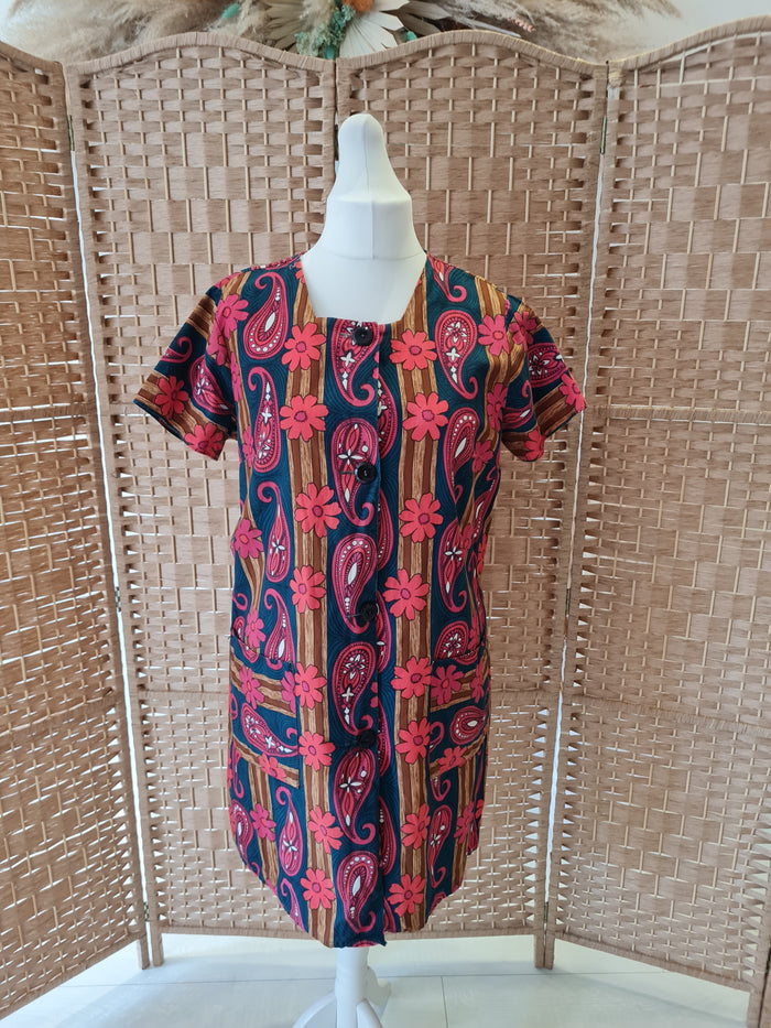 Red Paisley and Daisy - Print Dress with buttons
