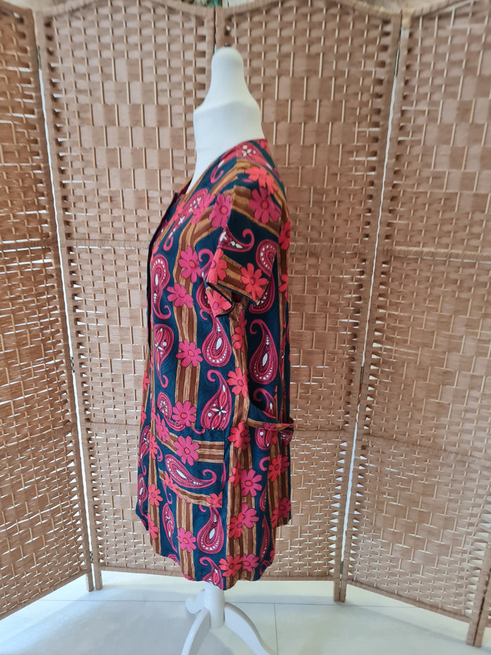 Red Paisley and Daisy - Print Dress with buttons