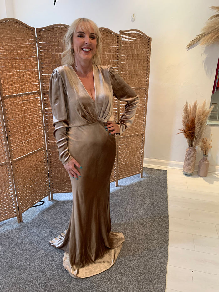 Reiss Klara gold velvet maxi 10 New RRP £325