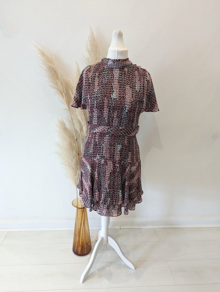 Reiss Pink Mix High Neck Mini Dress Size 12
