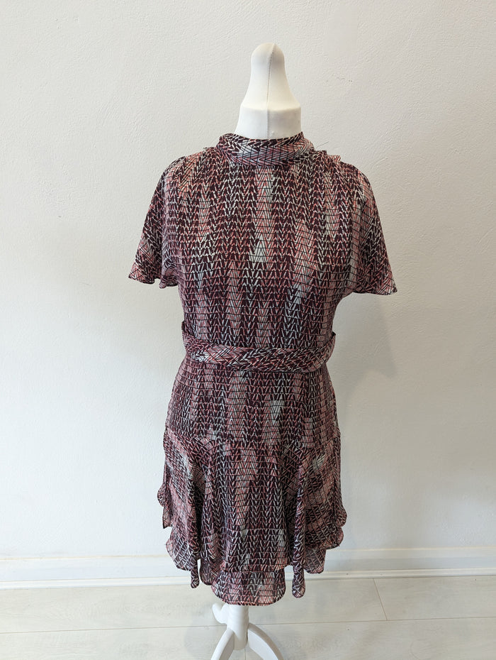 Reiss Pink Mix High Neck Mini Dress Size 12