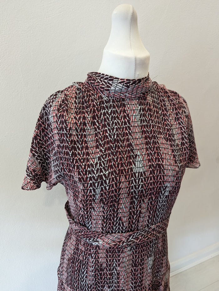 Reiss Pink Mix High Neck Mini Dress Size 12