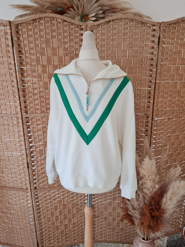 Rich&Royal white/green zip top M