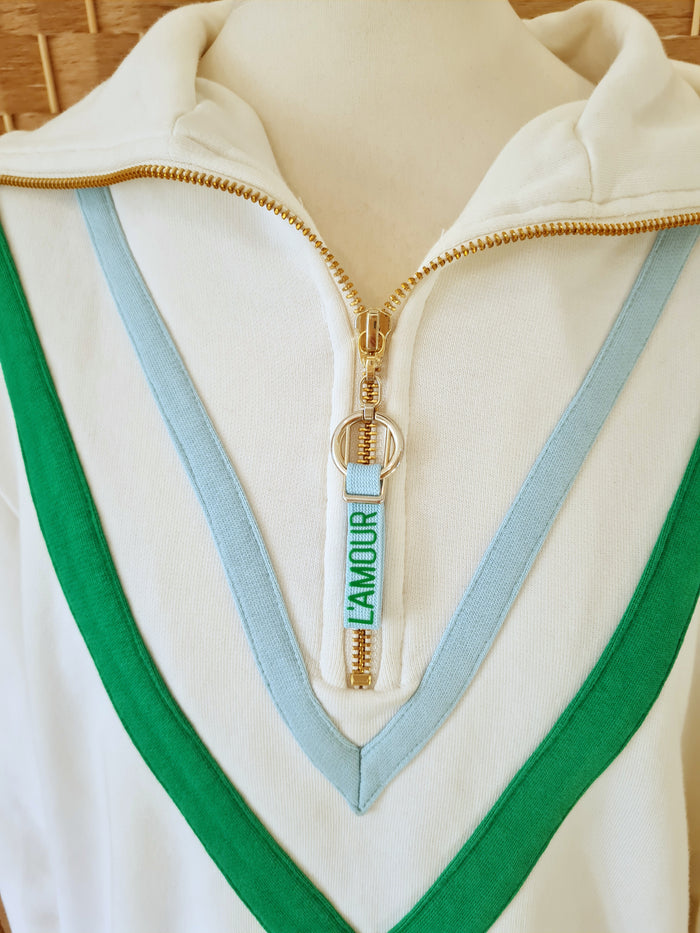 Rich&Royal white/green zip top M